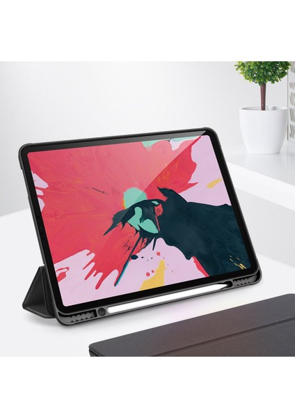 Samsung Galaxy Tab S7 Plus Kılıf SM-T970 Kalemlikli Smart Kılıf Arkası Şeffaf Yumuşak Silikon Akıllı Kılıf 360 Tam Koruma Mavi