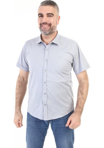 Slimfit Çıtçıtlı Kısa Kol Gömlek -Açık Gri fırsatları