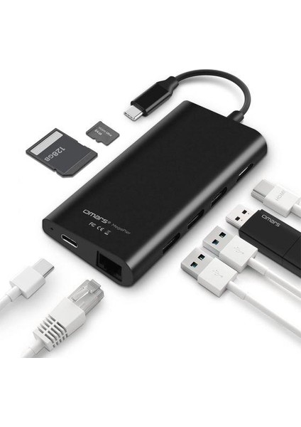 Type-C To 3 Port USB 3.0 HDMI Ethernet Sd Tf Kart Okuyucu Hub Çoklayıcı