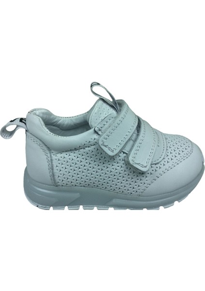 Bebe Kız Erkek Unisex Çocuk Spor Ayakkabı Beyaz Lazer Cırt % 100 Deri Anatomik