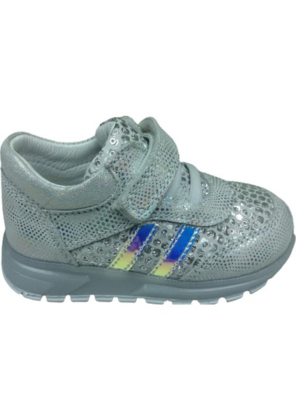 Bebe Kız Çocuk Spor Ayakkabı Gümüş Cırtlı Lastik %100DERI Anatomik