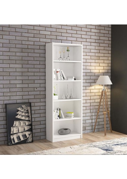 Tamamı Mdf Kitaplık 5 Bölmeli Kitaplık Parlak Beyaz
