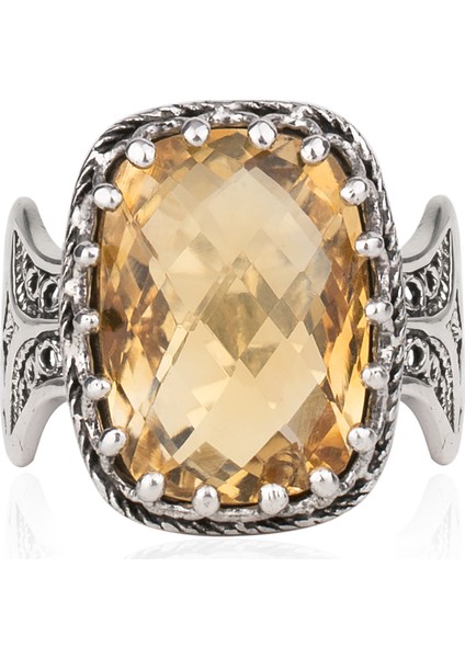 925 Ayar Gümüş El Tasarımı Telkari Sanatı Doğal Citrine (Sitrin) Taşlı Kadın Yüzük modelleri