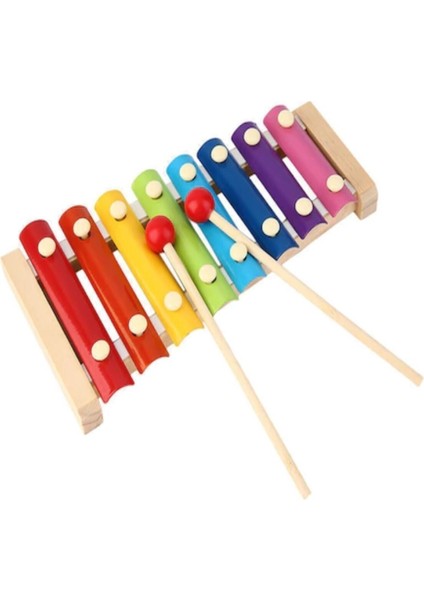 Wooden Toys Ahşap 8 Nota Selefon Ksilofon+ Mini Helezon+ Marakas+ Kule Eğitici Oyuncak Set