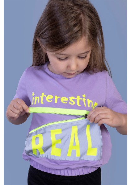 Toontoy Kız Çocuk Crop Model Cebi Reflektör Detaylı Baskılı Tişört modelleri