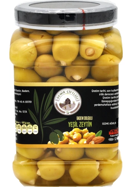 Demir Çiftliği Badem Dolgulu Yeşil Zeytin - Bademli Zeytin  1 kg