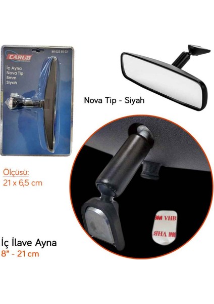 Iç Ilave Ayna 8 mm Nova Tip 21 cm Siyah (Chevrolet Model)