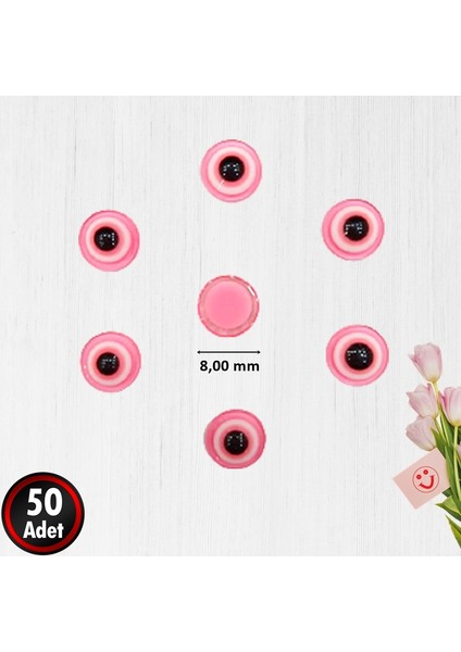 Plastik Yarım Nazar Boncuğu, 8mm x 50 Adet - Pembe