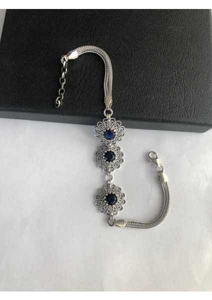 Gümüş Telkari Kök Safir Taşlı Bileklik