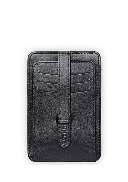Kemer Detaylı Deri Kartlık - Siyah