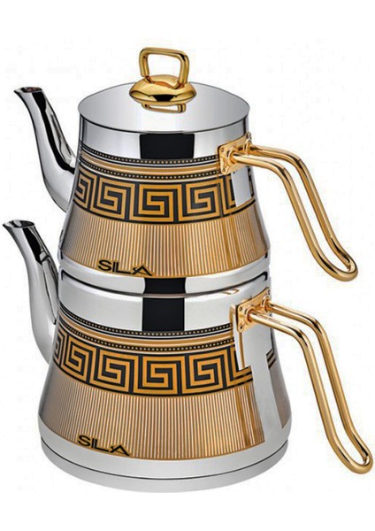 2,75 lt. Siyah Dekorlu Gold Çaydanlık Takımı Çeyiz Seti