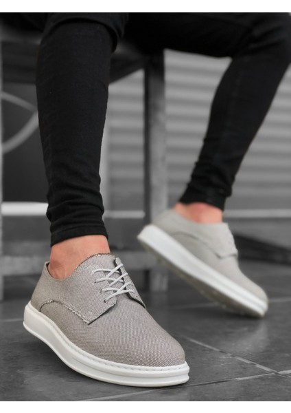 BA0003 Bağcıklı Klasik Spor Gri Renk Keten Yüksek Taban Casual Erkek Ayakkabı fiyatları
