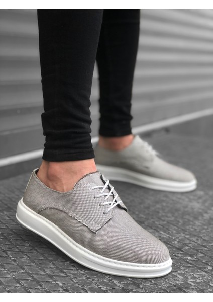 BA0003 Bağcıklı Klasik Spor Gri Renk Keten Yüksek Taban Casual Erkek Ayakkabı modelleri