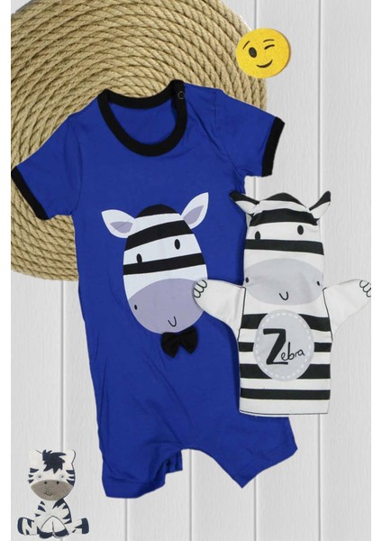 Sevimli Zebra Desenli ve Zebra Kukla Hediyeli Bebek Tulumu