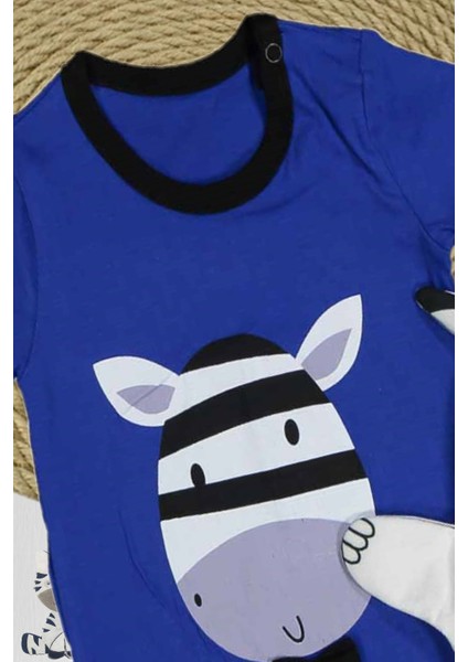 Sevimli Zebra Desenli ve Zebra Kukla Hediyeli Bebek Tulumu