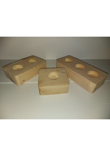3lü Doğal Ahşap Mumluk (6 Adet Mumluk)