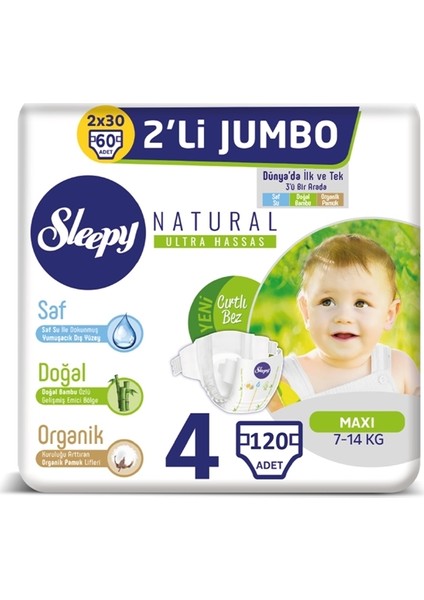 Natural 4 Numara Bebek Bezi 7-14 kg Maxi 120'LI