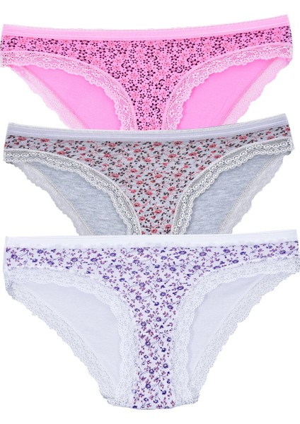 Kadın 3'lü Paket Desenli Bikini Külot Karışık