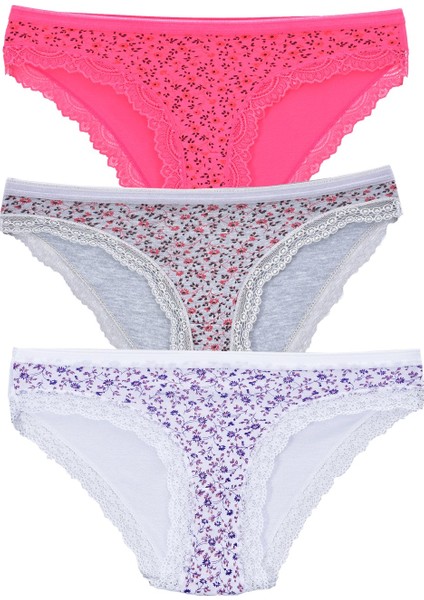 Kadın 3'lü Paket Desenli Bikini Külot Karışık modelleri