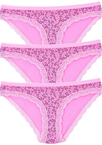 Kadın 3'lü Paket Desenli Bikini Külot Pembe