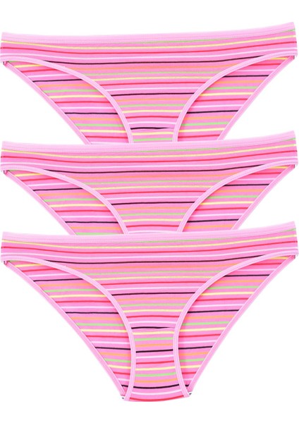 Kadın 3'lü Paket Desenli Bikini Külot Pembe
