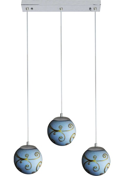 3'lü El Boyama Gül Desenli Sarkıt Modern Avize MOD-AV-4408-3BBY-PURE