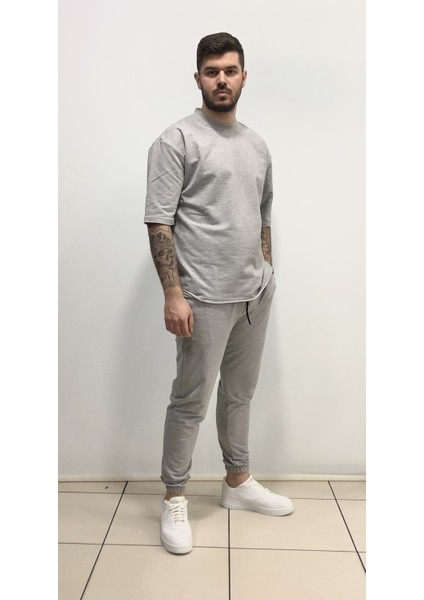 Rap Tarz Salaş Pamuk Kısa Kollu Çift Cep Sokak Stili Erkek Eşofman Takımı