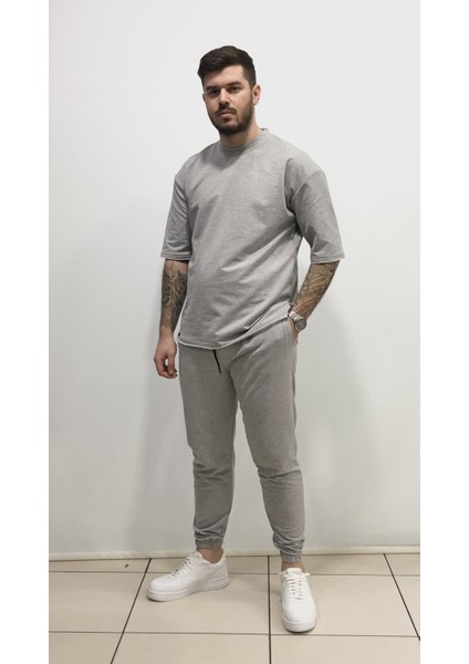 Rap Tarz Salaş Pamuk Kısa Kollu Çift Cep Sokak Stili Erkek Eşofman Takımı