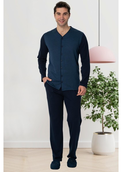By Mecit 2774 İndigo Önden Düğmeli Büyük Beden Erkek Pijama Takımı