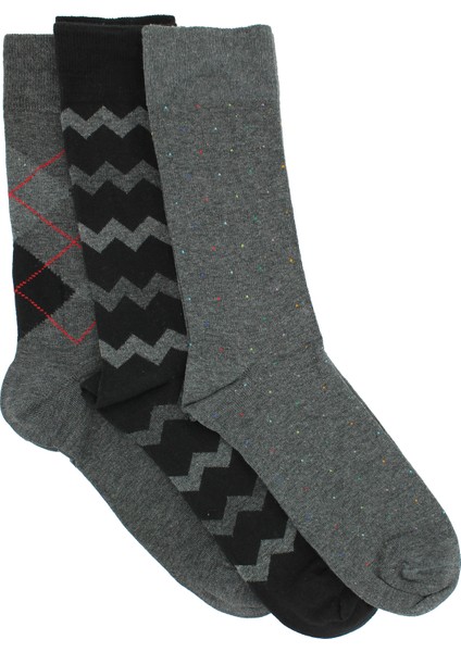 3'lü Paket Desenli Füme Gri Erkek Çorap
