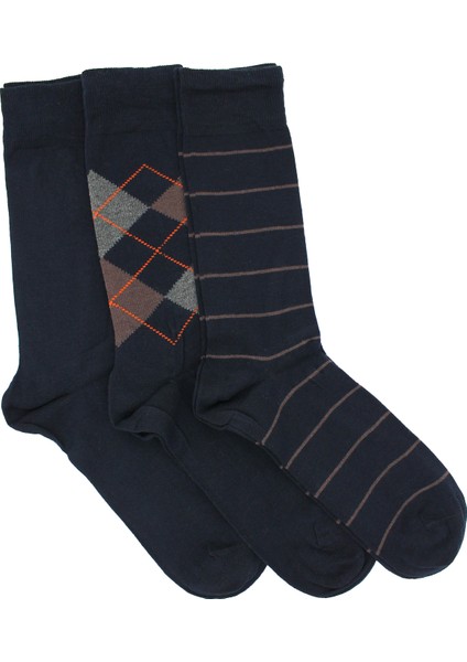 3'lü Paket Klasik Desenli Lacivert Erkek Çorap