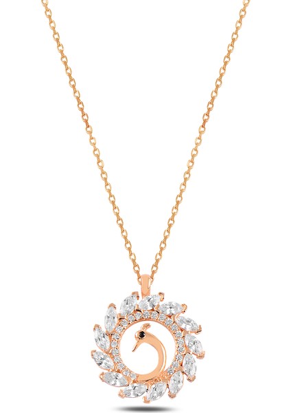 925 Ayar Gümüş Rose Baget Taşlı Kuğu Kolye