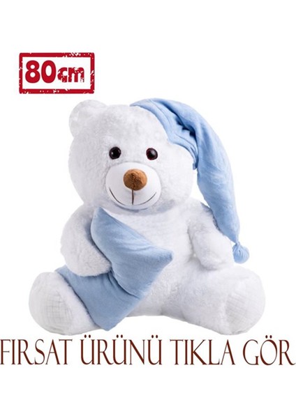 80 cm Mavi Yastıklı Uyku Arkadaşı Peluş Ayıcık