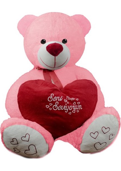 120 cm Sevimli Mi Sevimli Elinde Kalpli Ayıcık Pembe