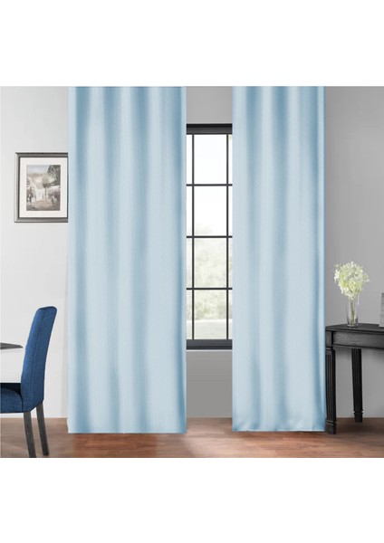 Açık Mavi Petek Kadife Dokulu Fon Perde Pilesiz Düz Dikişli Ekstrafor Büzgü 110 x 250 cm