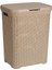 Bej, Plastik Hasır Desenli Kapaklı Çamaşır Sepeti – 55x43x33cm 1