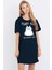 Lacivert Pofuduk Kısa Kollu Penye T-Shirt Elbise 1