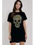 Siyah Dövme Kurukafa Kısa Kollu Penye T-Shirt Elbise 1