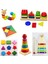 Wooden Toys Ahşap Zeka Eğitici Tangram+Geometrik Şekiller+Bultak+Tırtıl+Kule 6'lı Set 1