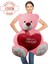 120 cm Sevimli Mi Sevimli Elinde Kalpli Ayıcık Pembe 2