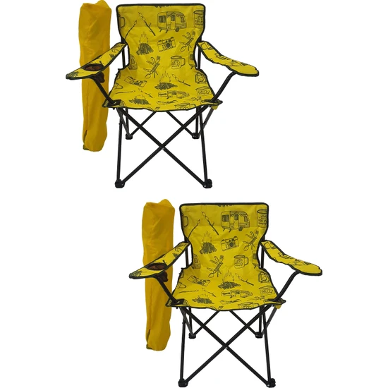 Bofigo 2 Adet Kamp Sandalyesi Katlanır Sandalye Bahçe Koltuğu Piknik Plaj Sandalyesi Desenli Sarı