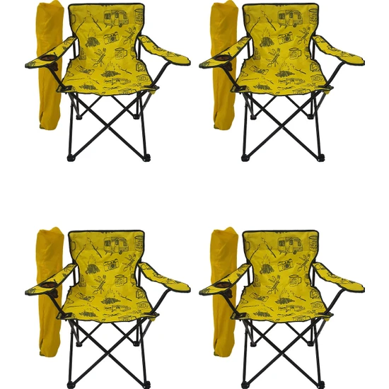 Bofigo 4 Adet Kamp Sandalyesi Katlanır Sandalye Bahçe Koltuğu Piknik Plaj Sandalyesi Desenli Sarı