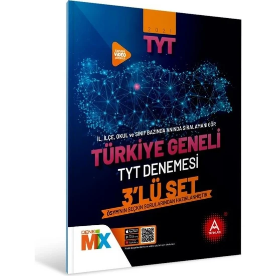 A Yayınları 2021 TYT Türkiye Geneli Çıkmış Sorular Denemesi 3 Lü Set