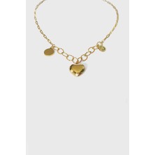 Jewel Emoji ve Kalp Model Gold Altın Kaplama Kolye