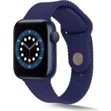 Kzy Apple Watch Uyumlu 38MM Hasır Örgü Silikon Kordon - Lacivert