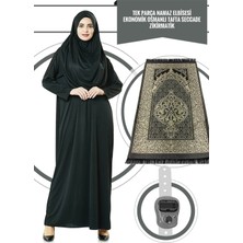 İhvan Tek Parça Namaz Elbisesi - Siyah - 5015  ve  Seccade  ve  Zikirmatik - Üçlü Takım