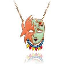 Turkuaz Taşlı Mineli Rengarenk Maske Gümüş Kolye