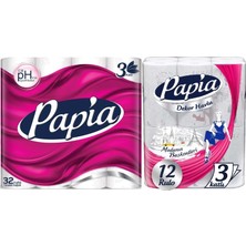 Papia Tuvalet Kağıdı (3 Katlı) 32 Li Pk + 12 Li Paket Kağıt Havlu Decor Desenli (3 Katlı)