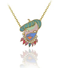 Beyaz Taşlı Renkli Mineli Robin Hood Maske Gümüş Kolye