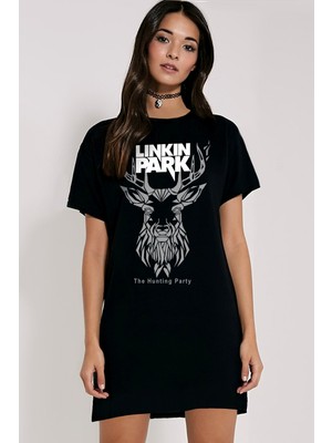 Rock&Roll Siyah Geometrik Geyik Kısa Kollu Penye T-Shirt Elbise